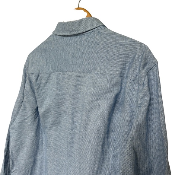 Massimo Dutti Men's 2XL Blue Herringbone Button-Up Shirt Long Sleeve Cotton - Picture 4 of 8